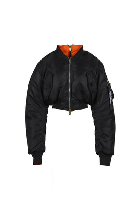 FITTED DOUBLE ZIP BOMBER JACKET / BLK