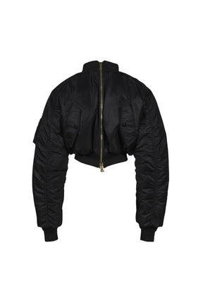FITTED DOUBLE ZIP BOMBER JACKET / BLK