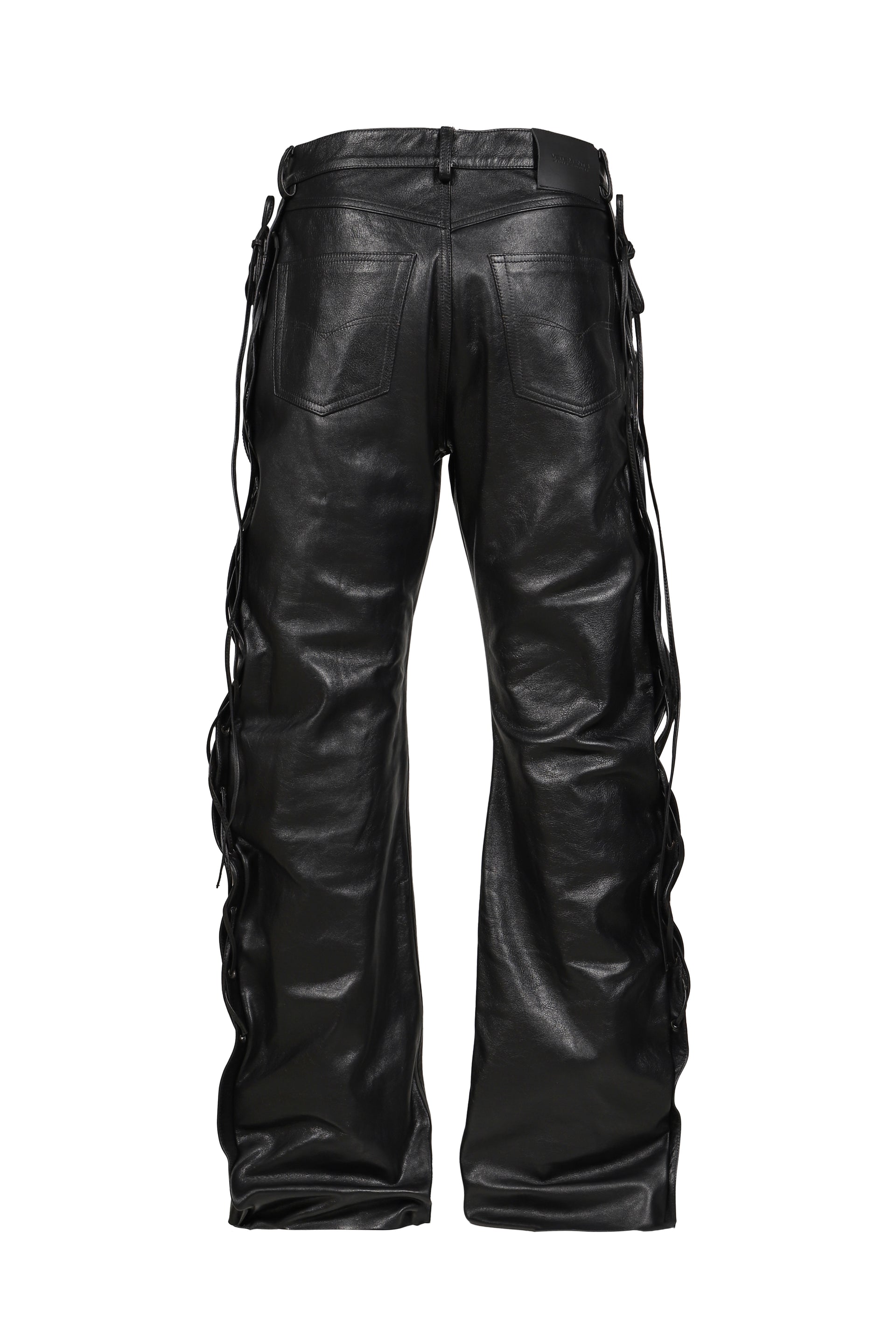 O-LEG LEATHER PANTS WITH SIDE LACE-UP / BLK