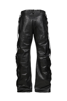 O-LEG LEATHER PANTS WITH SIDE LACE-UP / BLK