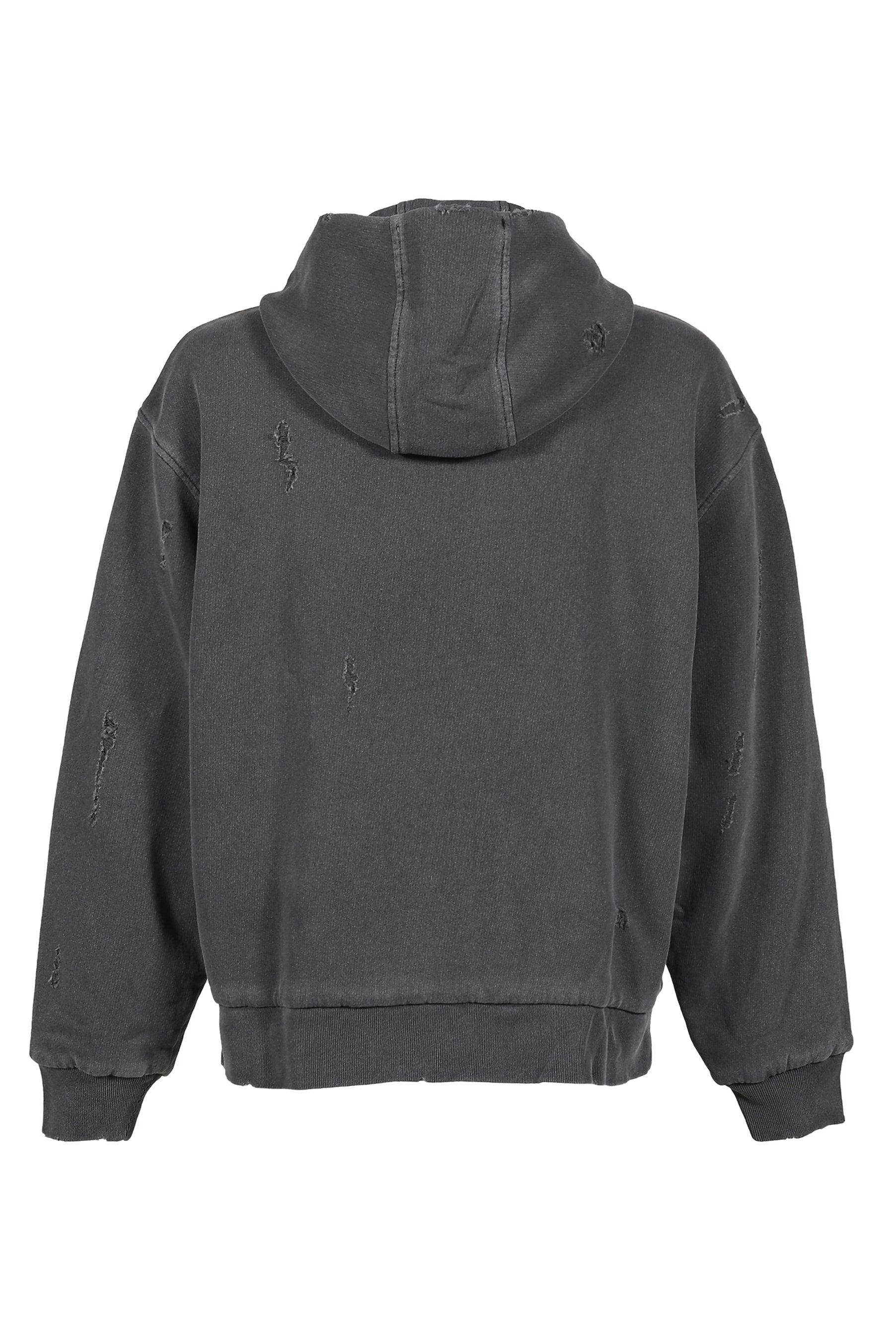 RIPPED ZIP HOODIE / STONE GRY