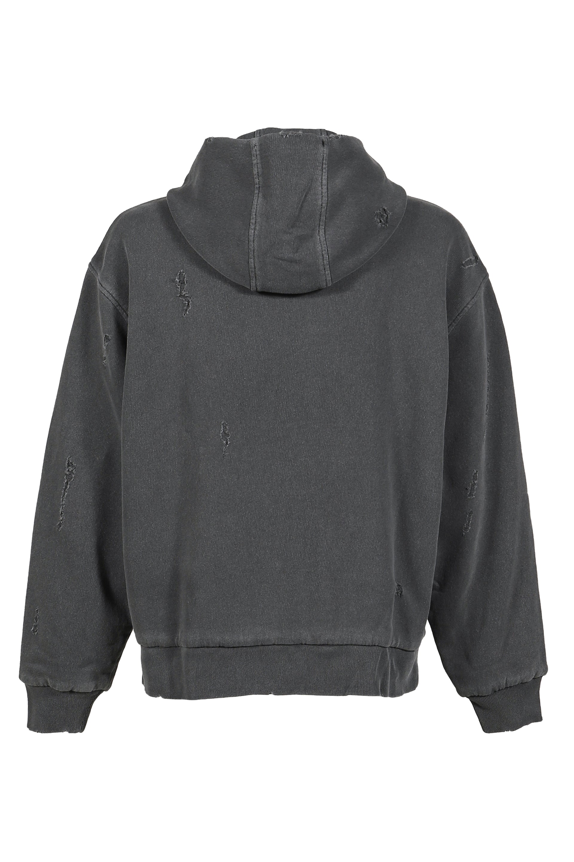 RIPPED ZIP HOODIE / STONE GRY