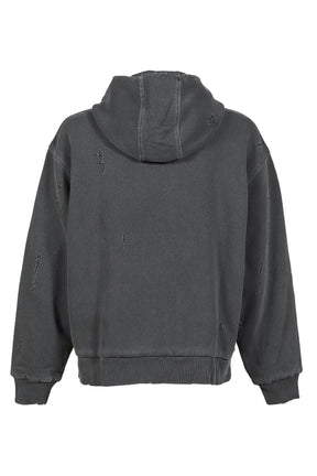 RIPPED ZIP HOODIE / STONE GRY