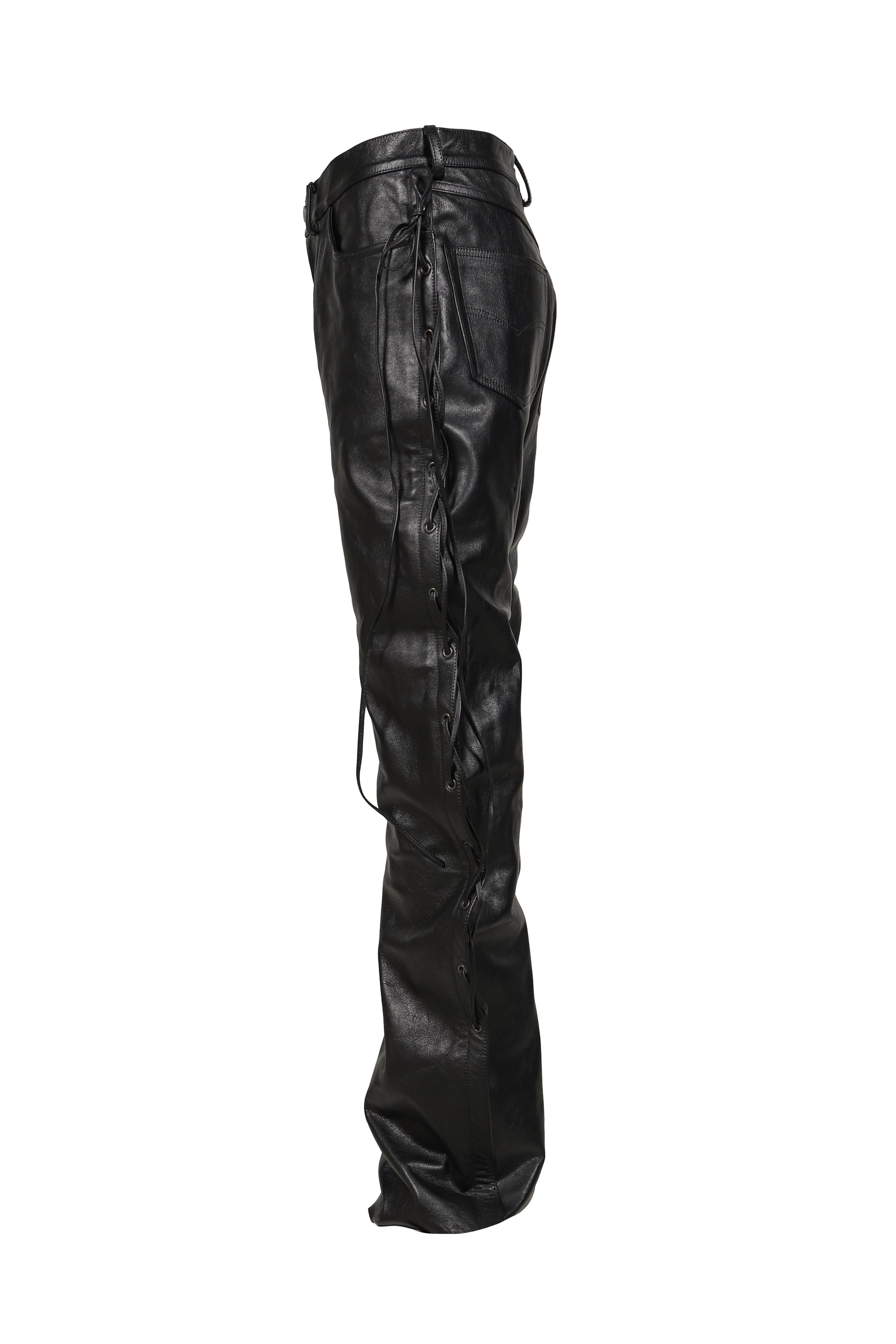 O-LEG LEATHER PANTS WITH SIDE LACE-UP / BLK