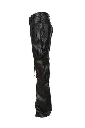 O-LEG LEATHER PANTS WITH SIDE LACE-UP / BLK