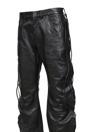 O-LEG LEATHER PANTS WITH SIDE LACE-UP / BLK