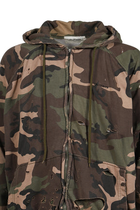 HARD DAMAGED INNER WAFFLE SWEAT PARKA / CAMO