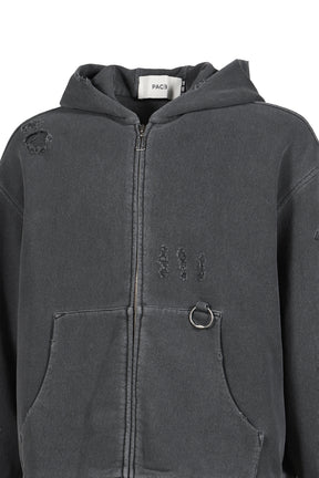 RIPPED ZIP HOODIE / STONE GRY
