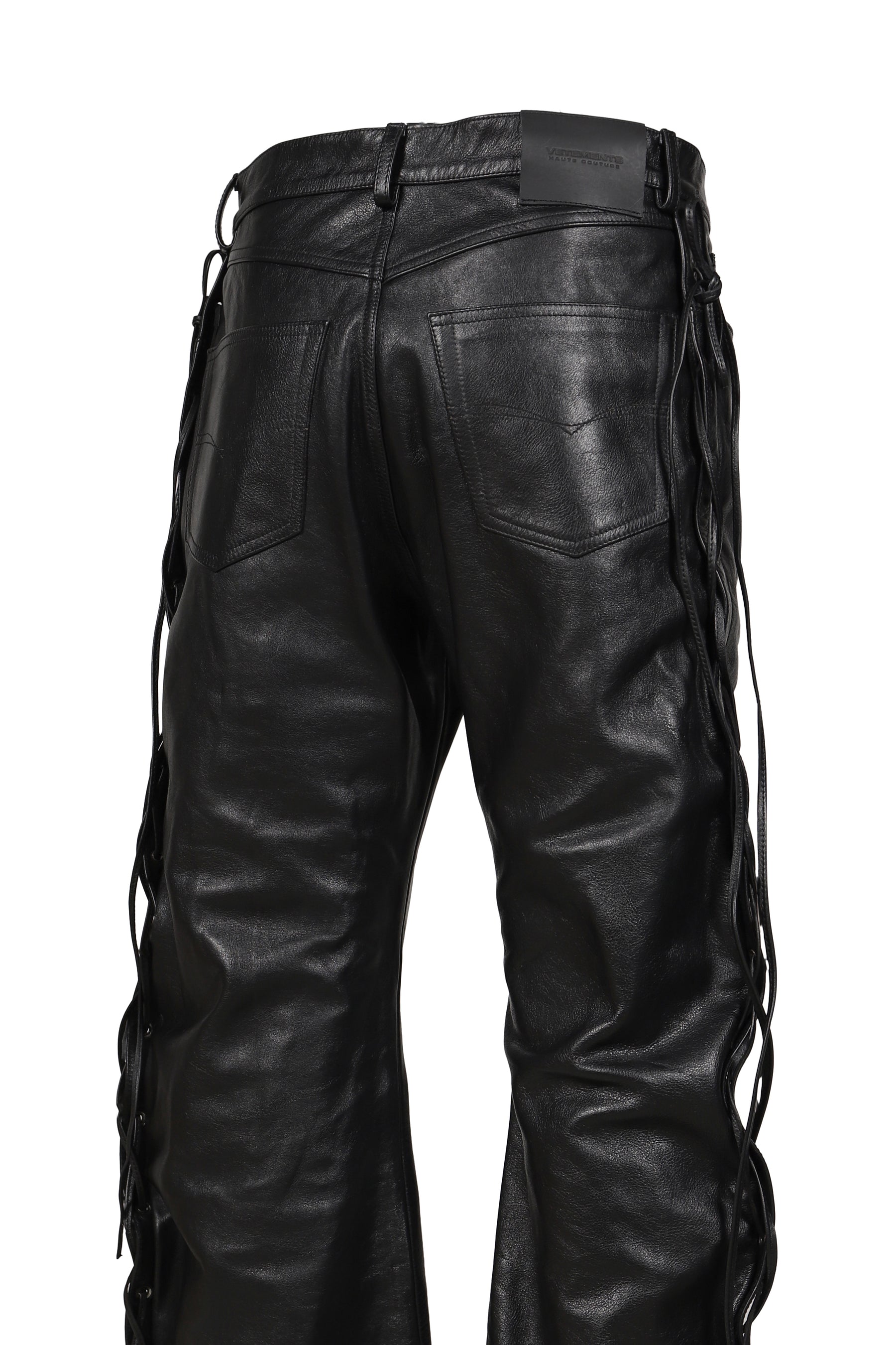 O-LEG LEATHER PANTS WITH SIDE LACE-UP / BLK