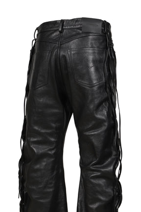 O-LEG LEATHER PANTS WITH SIDE LACE-UP / BLK