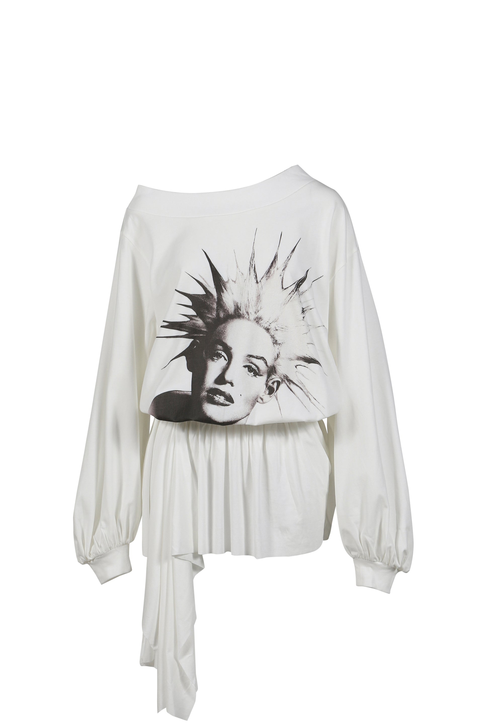 WHITE PUNK MONROE GRAPHIC OFF-SHOULDER COTTON DRESS / WHT