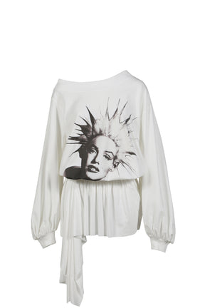 WHITE PUNK MONROE GRAPHIC OFF-SHOULDER COTTON DRESS / WHT