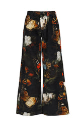 DOUBLE PLEAT FLARE TROUSER / FLORAL BUTTERFLY ON BLK