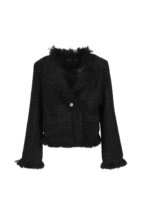 ROUGH FRAYED TWEED JACKET / BLK