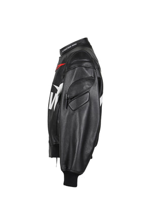 CHIEF BOMBER LEATHER JACKET / BLK