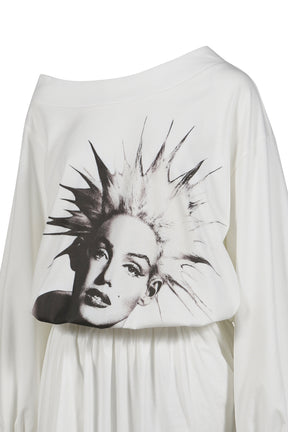 WHITE PUNK MONROE GRAPHIC OFF-SHOULDER COTTON DRESS / WHT