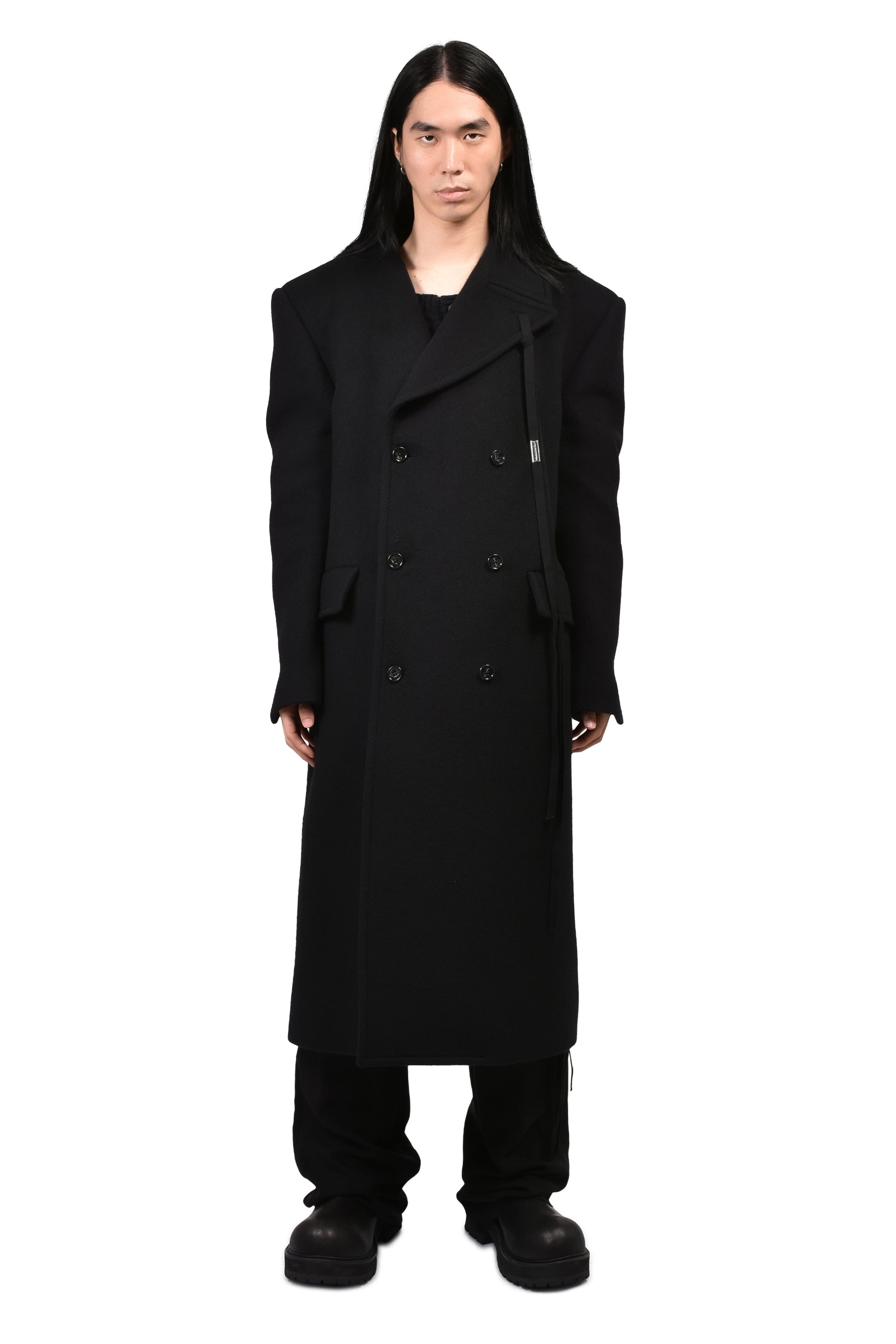 JAKE HIGH COMFORT PICK LAPEL DOUBLE BREASTED COAT / BLK