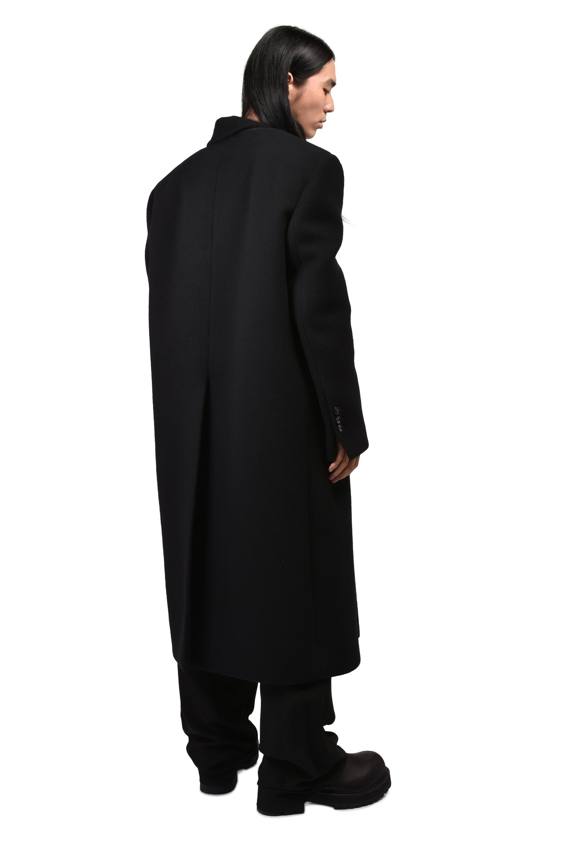 JAKE HIGH COMFORT PICK LAPEL DOUBLE BREASTED COAT / BLK
