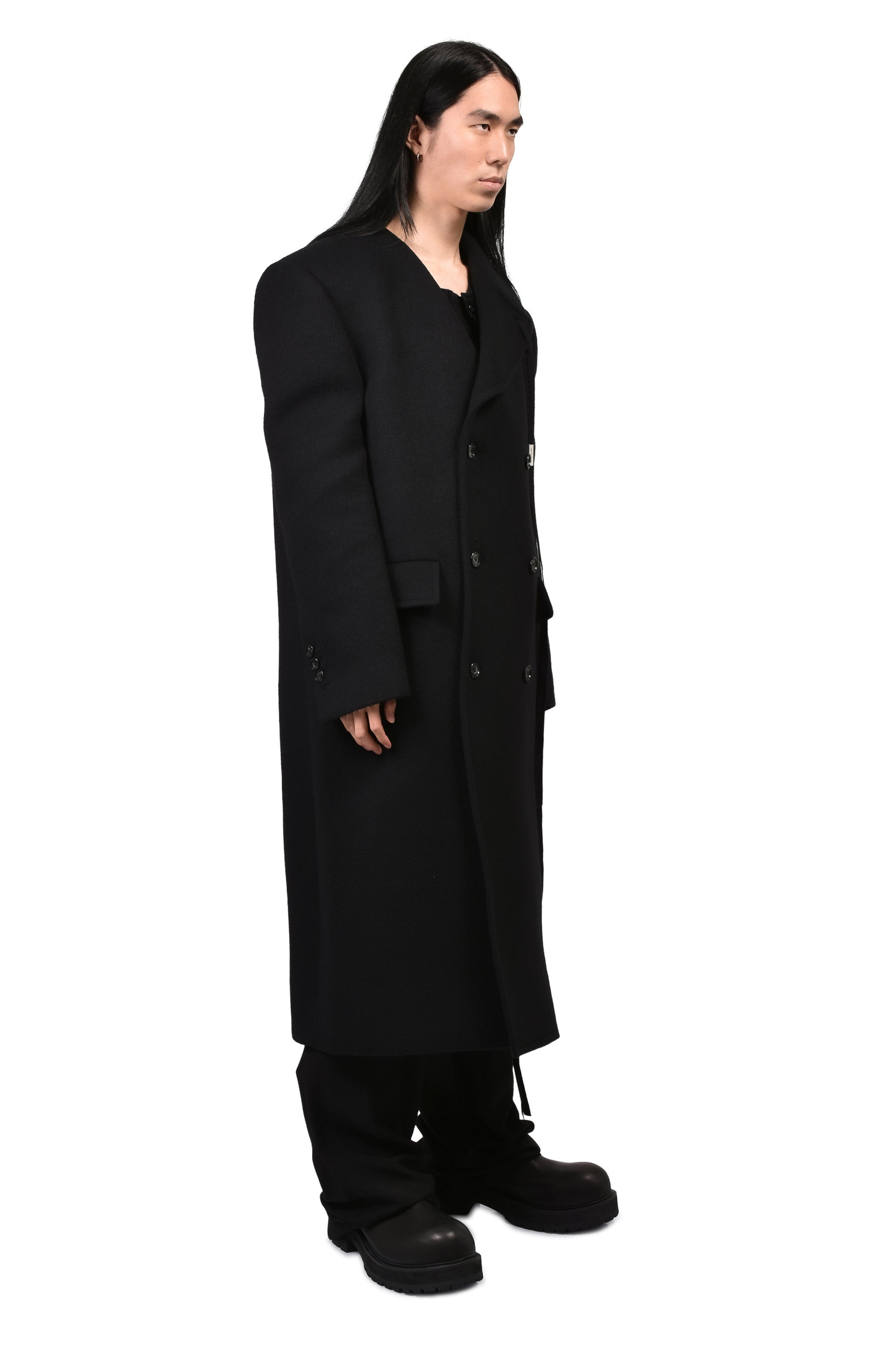JAKE HIGH COMFORT PICK LAPEL DOUBLE BREASTED COAT / BLK