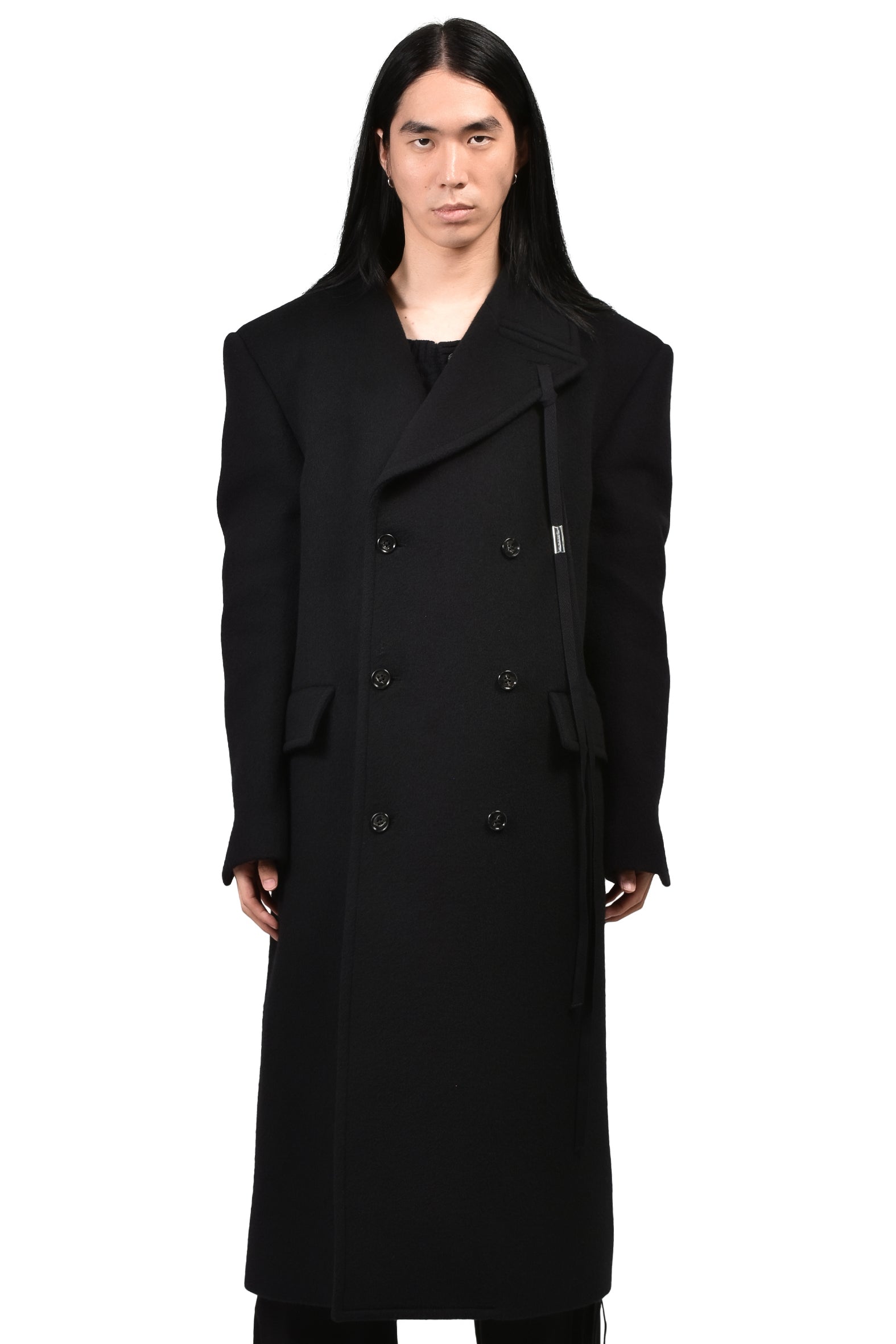 JAKE HIGH COMFORT PICK LAPEL DOUBLE BREASTED COAT / BLK