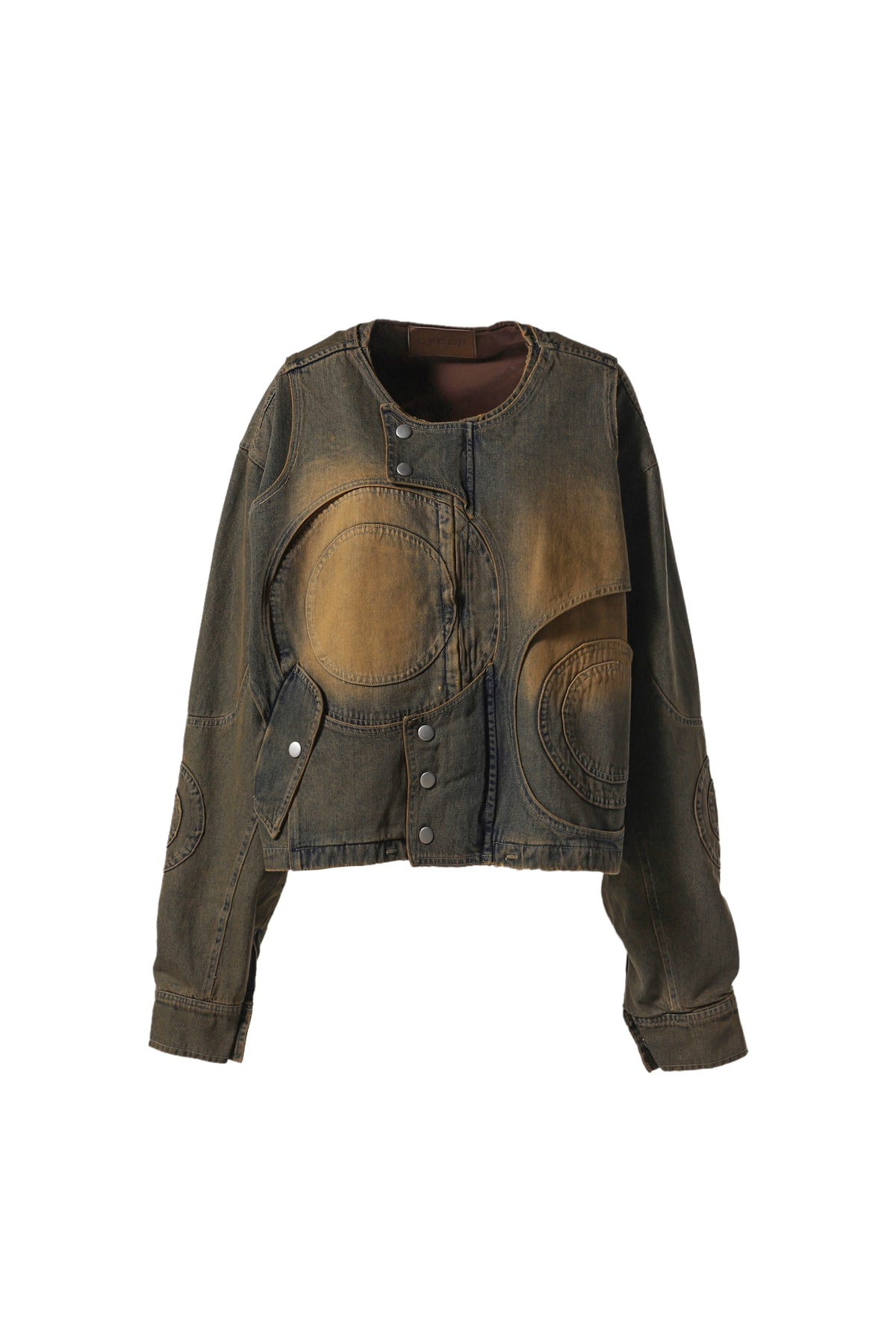 CIRCLE CUT-OUT DENIM JACKET / RUSTED BROWN