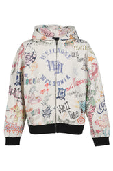 DOODLE PRINTED ZIP-UP HOODIE / M/GREY