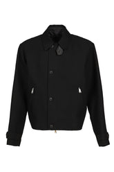 WOOL LINEN BLEND LEATHER TAB JACKET / BLK