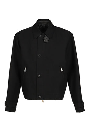 WOOL LINEN BLEND LEATHER TAB JACKET / BLK