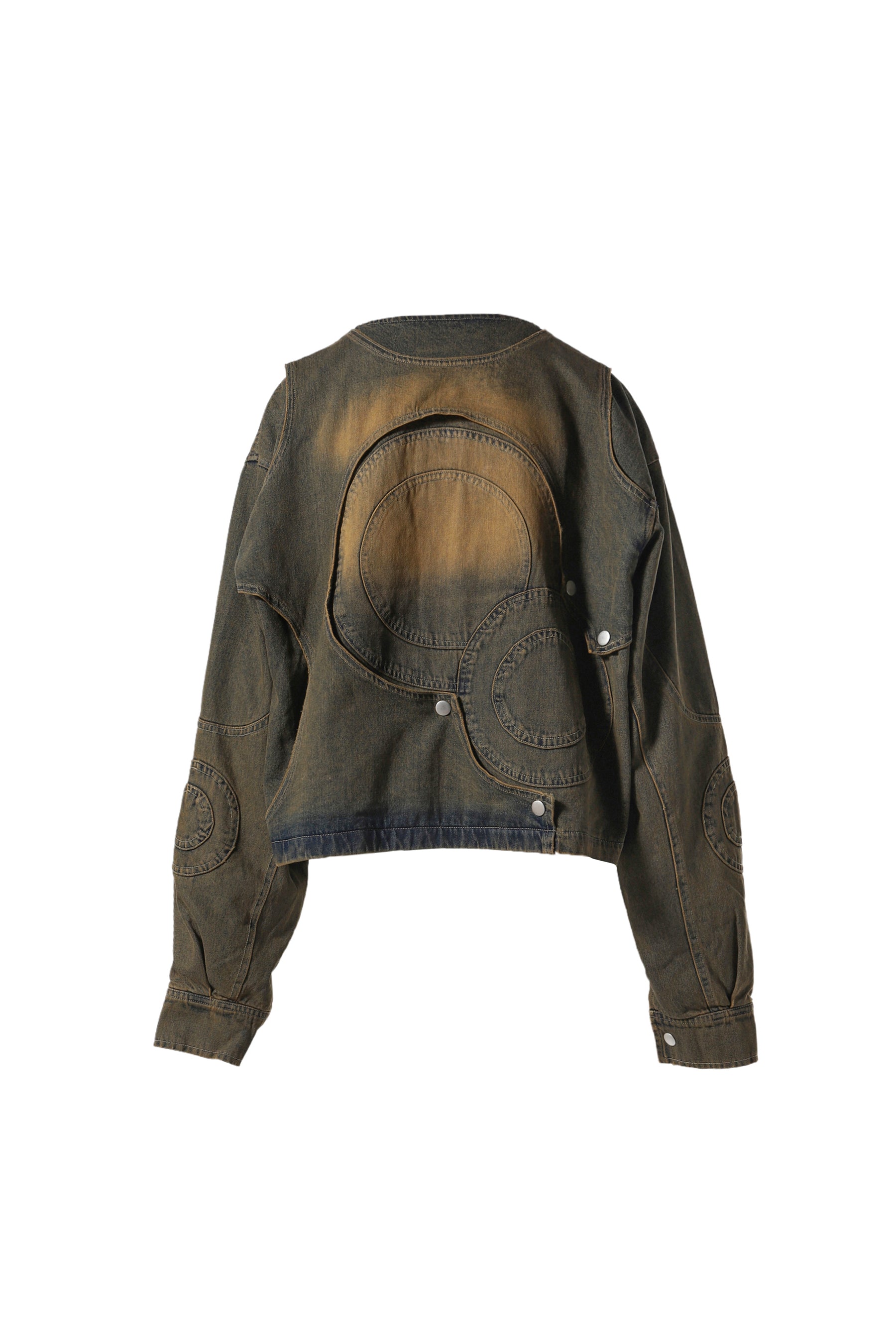 CIRCLE CUT-OUT DENIM JACKET / RUSTED BROWN