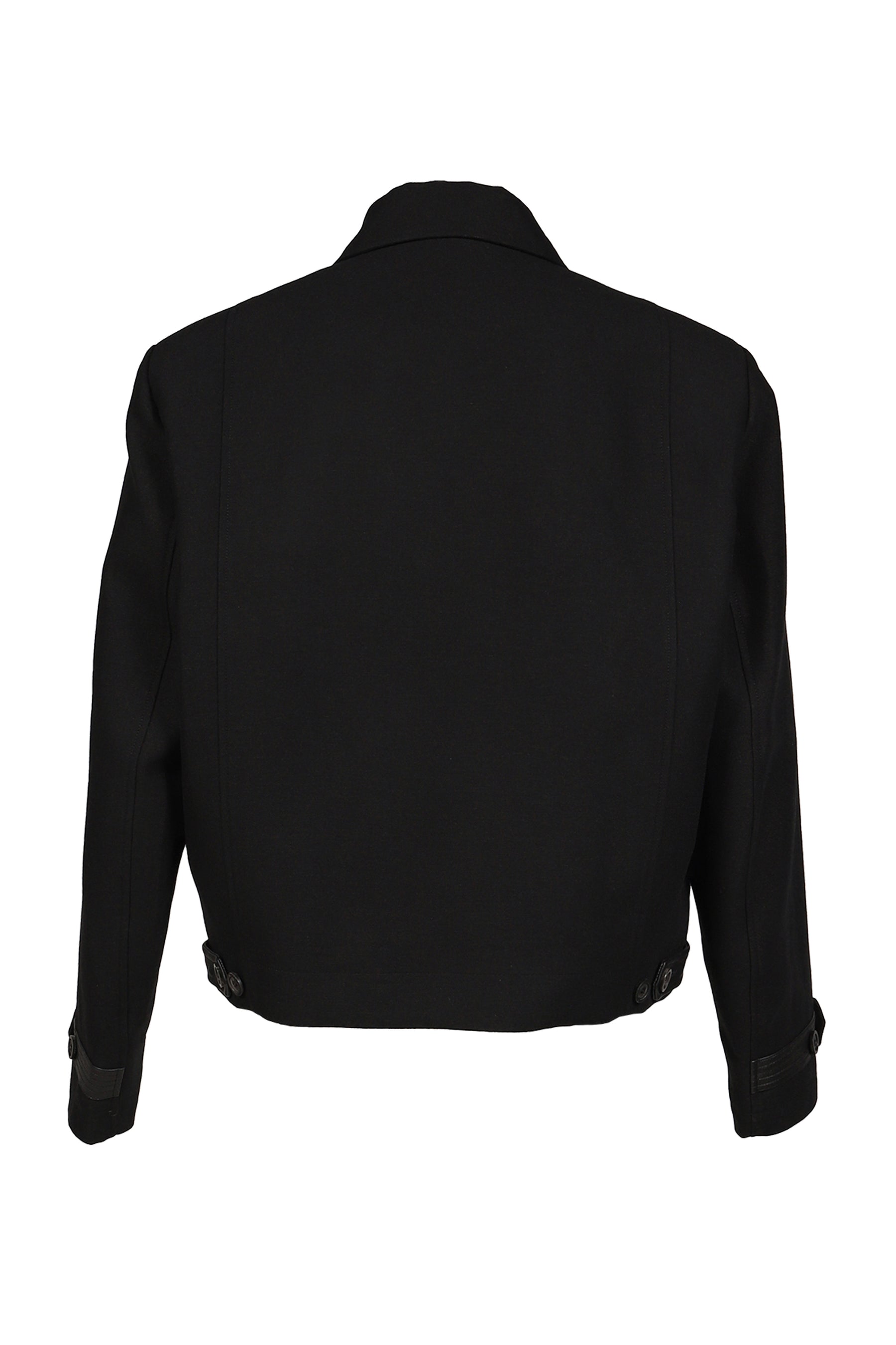 WOOL LINEN BLEND LEATHER TAB JACKET / BLK