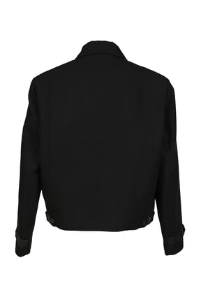 WOOL LINEN BLEND LEATHER TAB JACKET / BLK