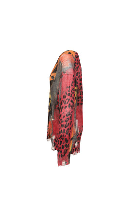 PRINTED BOYFRIEND CARDIGAN / PNK ORG