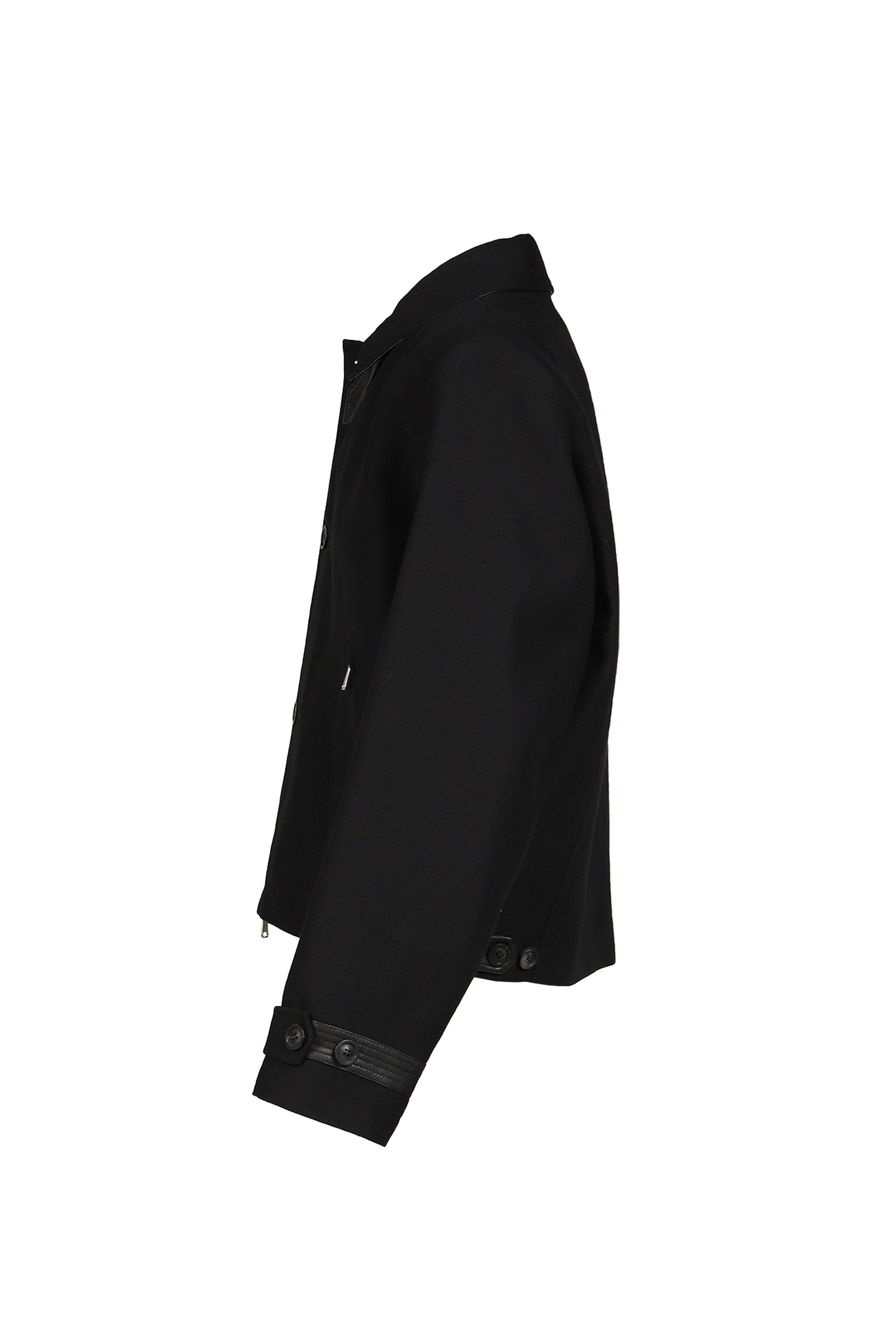 WOOL LINEN BLEND LEATHER TAB JACKET / BLK