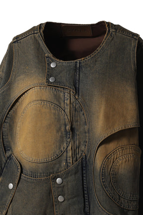 CIRCLE CUT-OUT DENIM JACKET / RUSTED BROWN