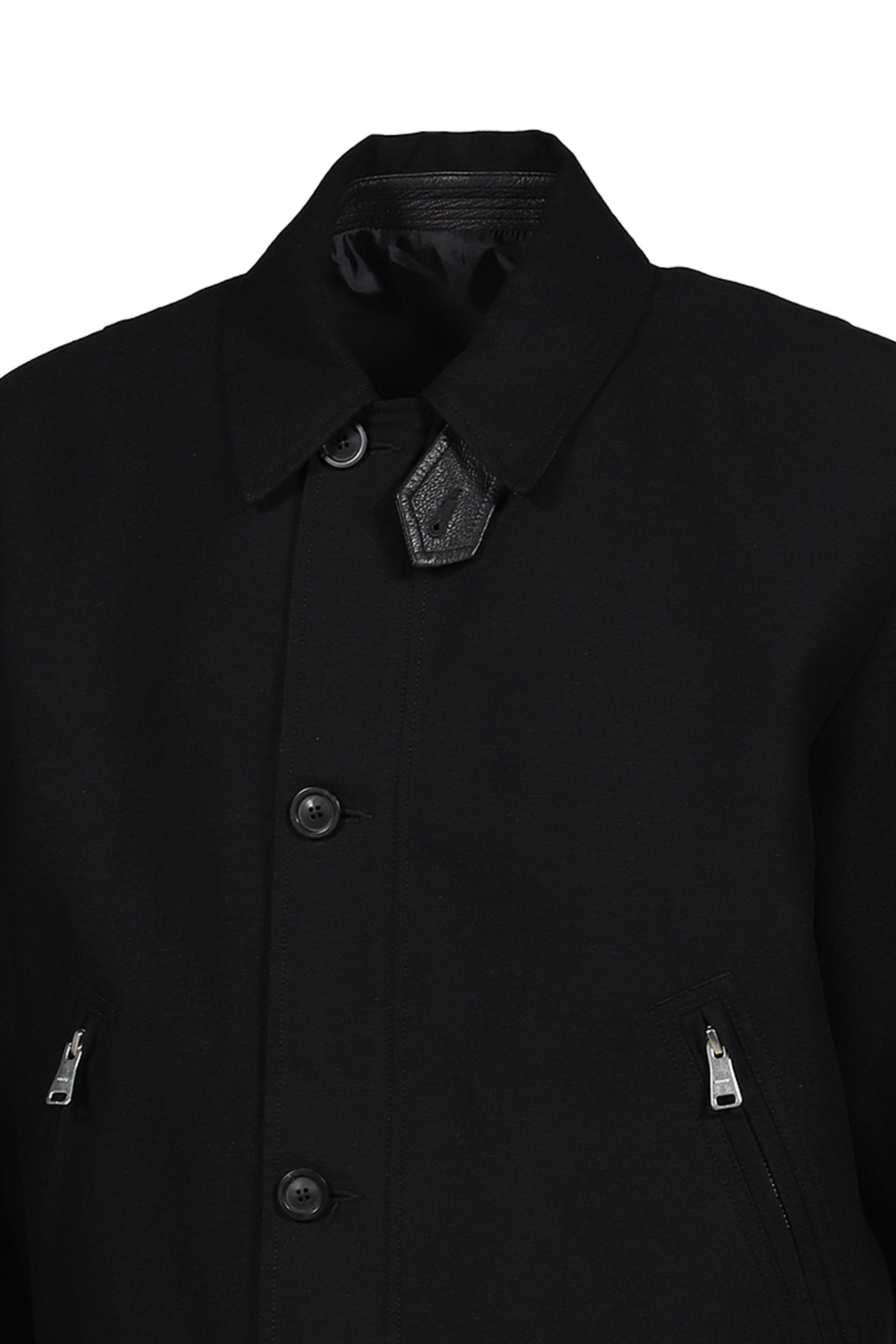 WOOL LINEN BLEND LEATHER TAB JACKET / BLK