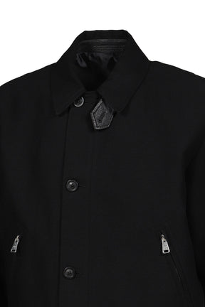 WOOL LINEN BLEND LEATHER TAB JACKET / BLK