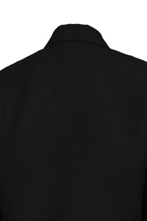 WOOL LINEN BLEND LEATHER TAB JACKET / BLK