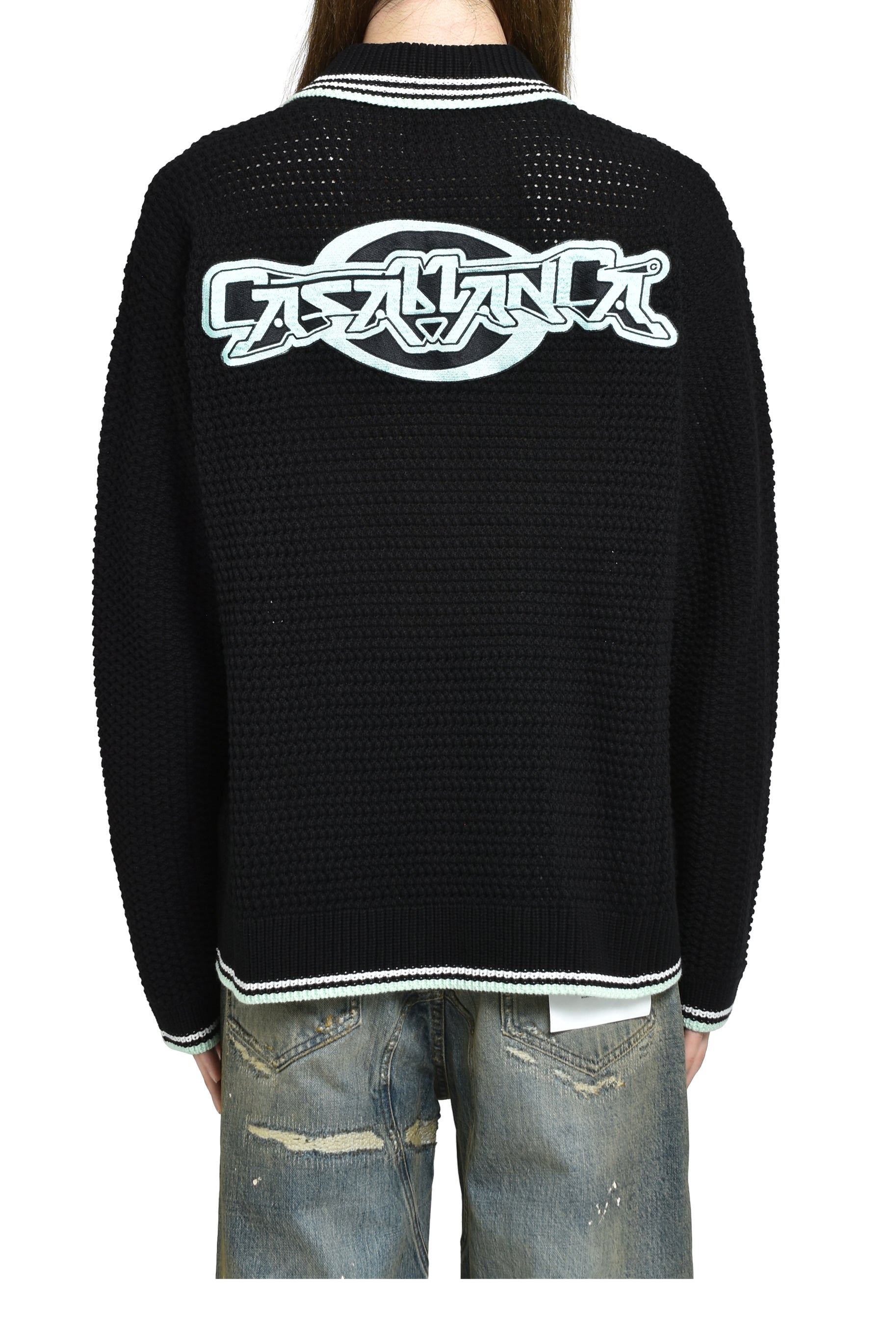 EMBROIDERED FAUX CROCHET SHIRT / BLK