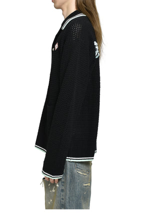 EMBROIDERED FAUX CROCHET SHIRT / BLK