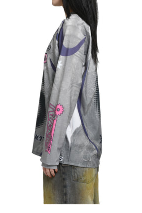 PRINTED LONG SLEEVE SPORTS TOP / GREY