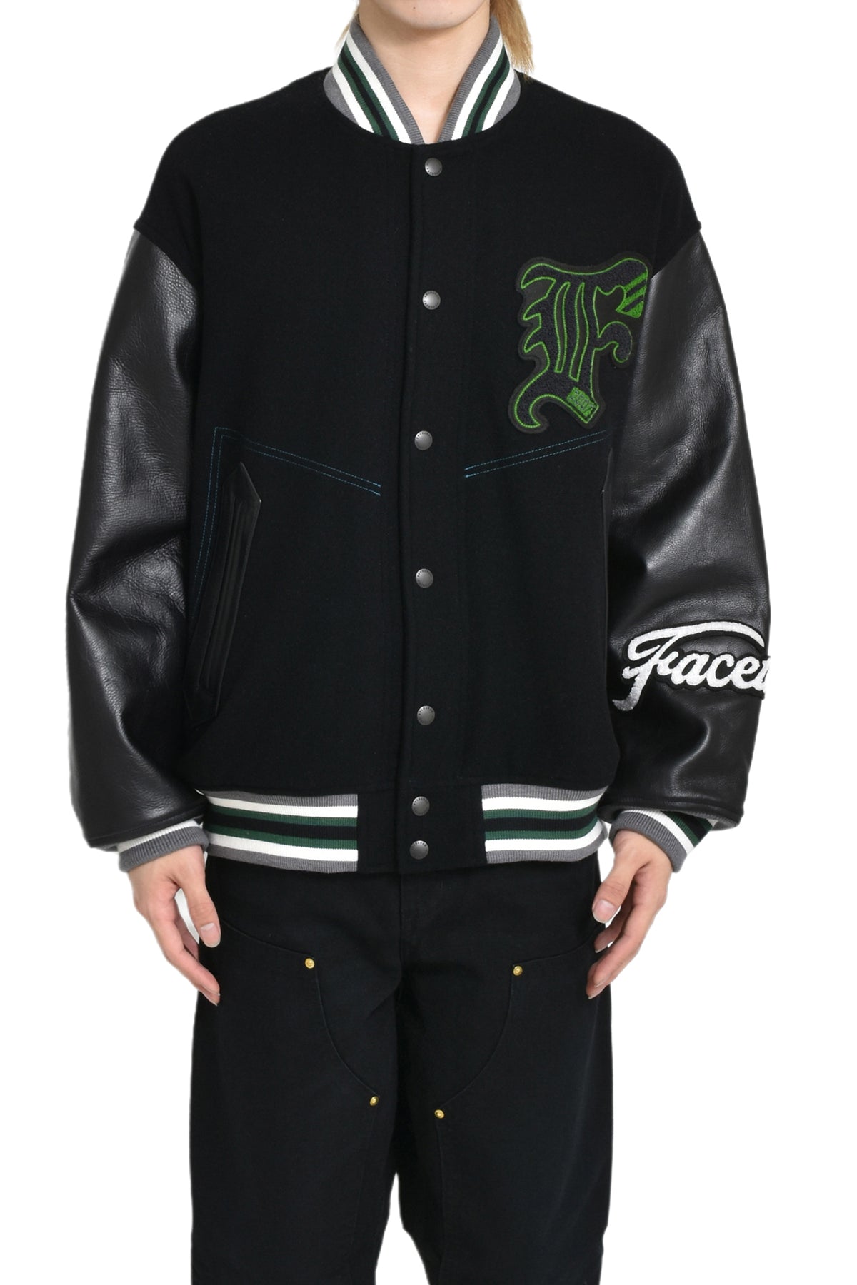 PATCHED STADIUM JACKET / BLK