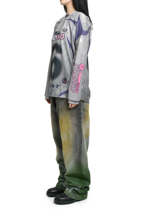 PRINTED LONG SLEEVE SPORTS TOP / GREY