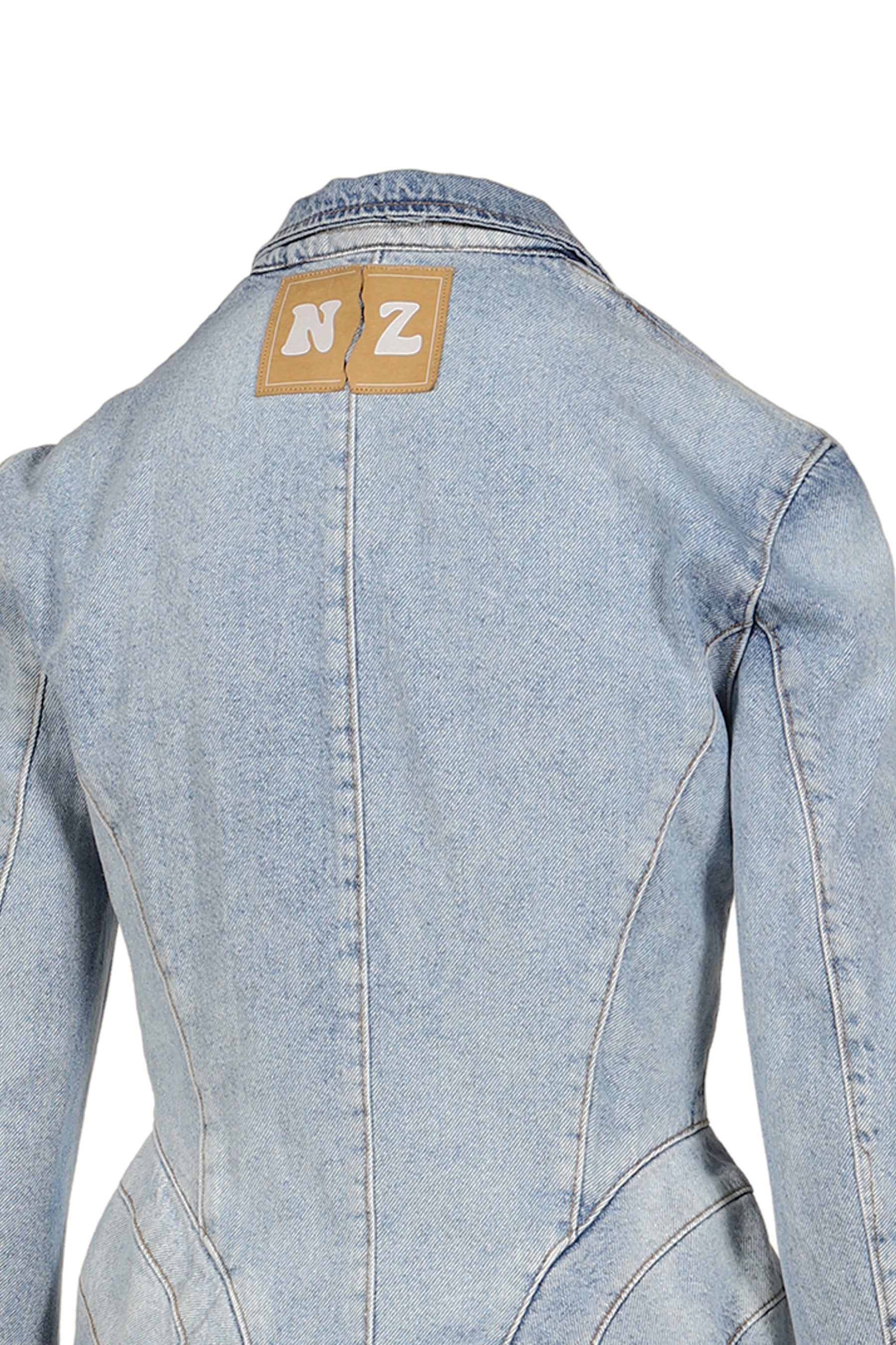 FAUX FUR TIPPET DENIM JACKET / LIGHT WASH BRW