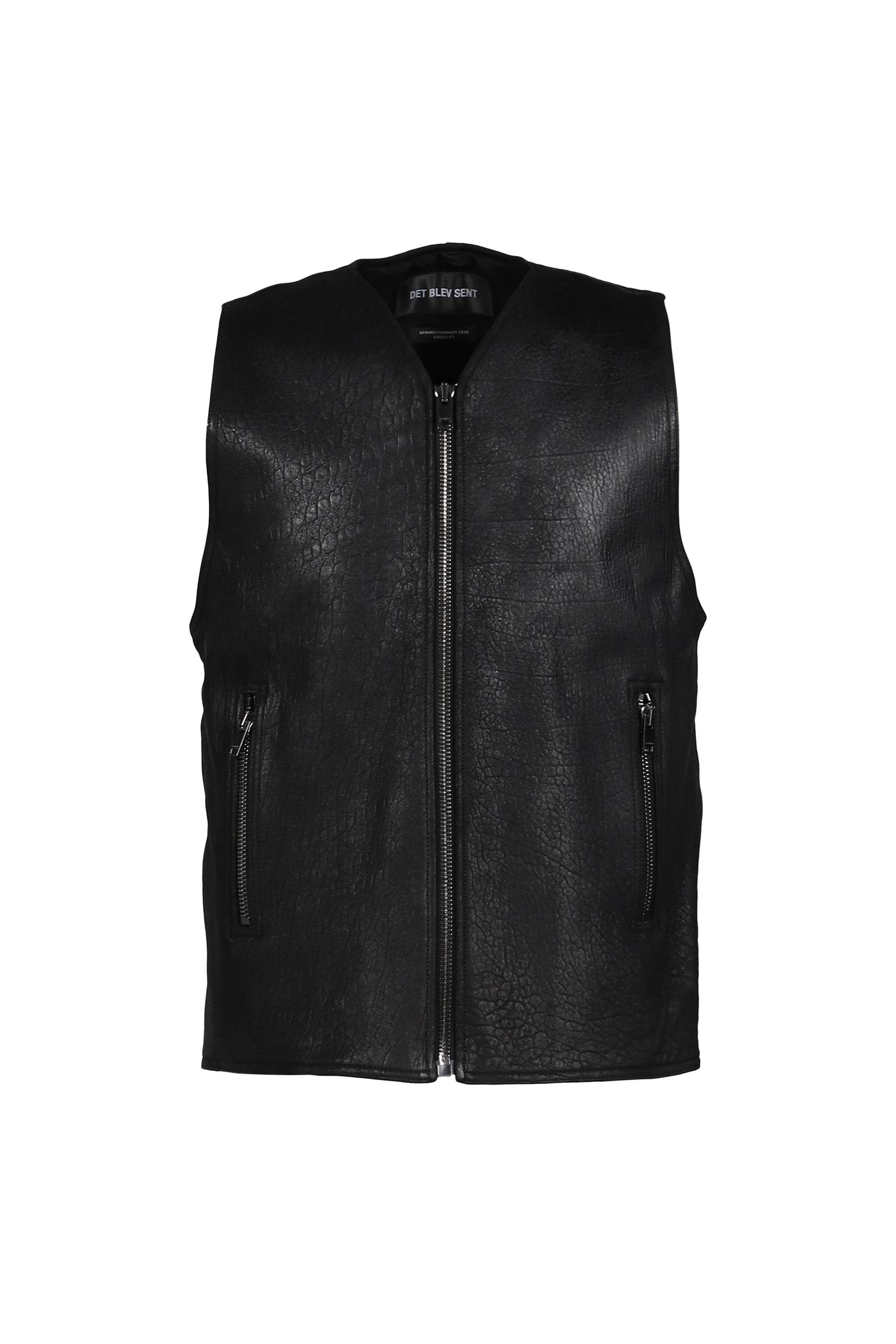 LEATHER ZIP VEST / BLK
