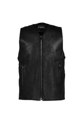 LEATHER ZIP VEST / BLK