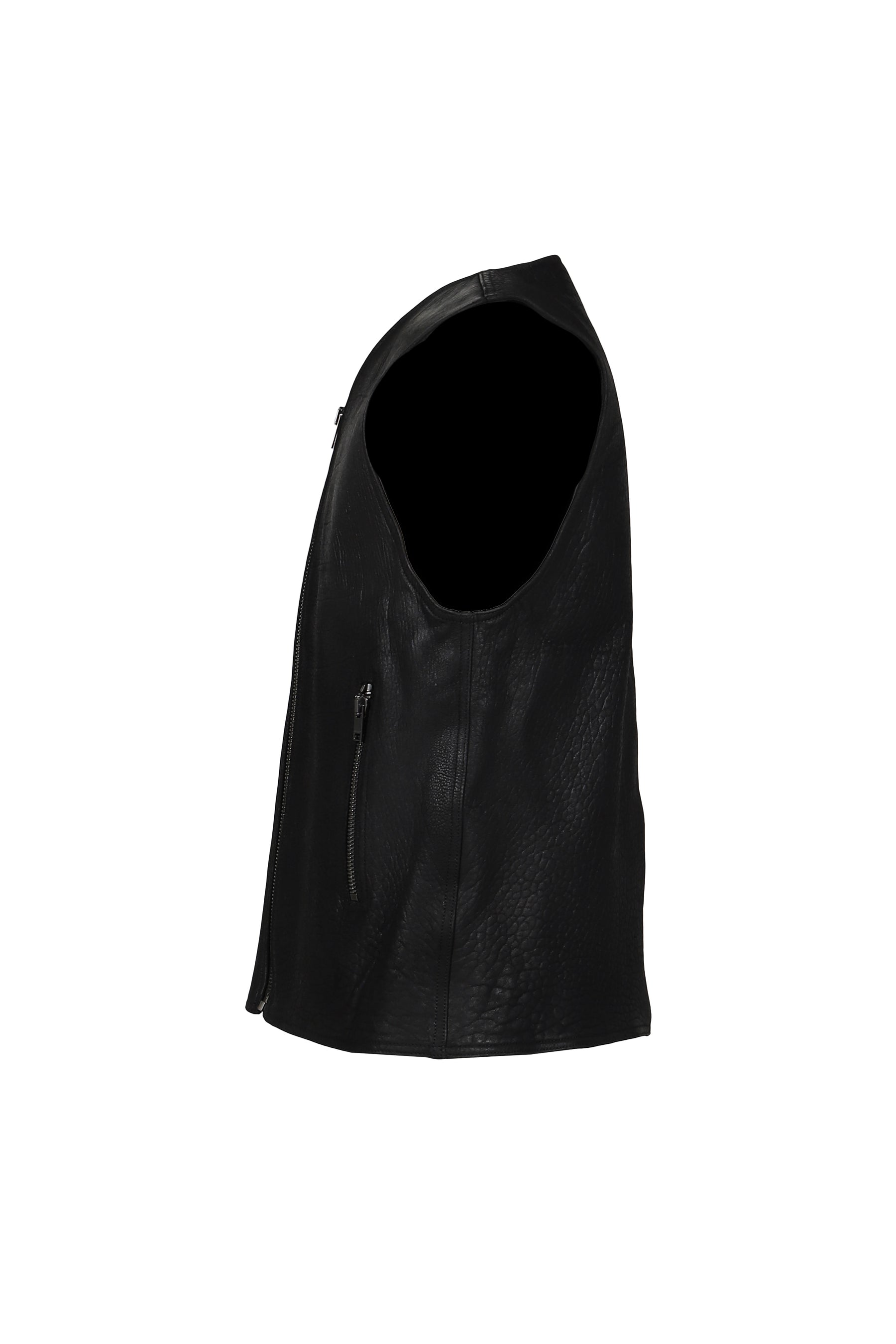 LEATHER ZIP VEST / BLK