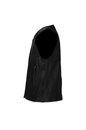 LEATHER ZIP VEST / BLK