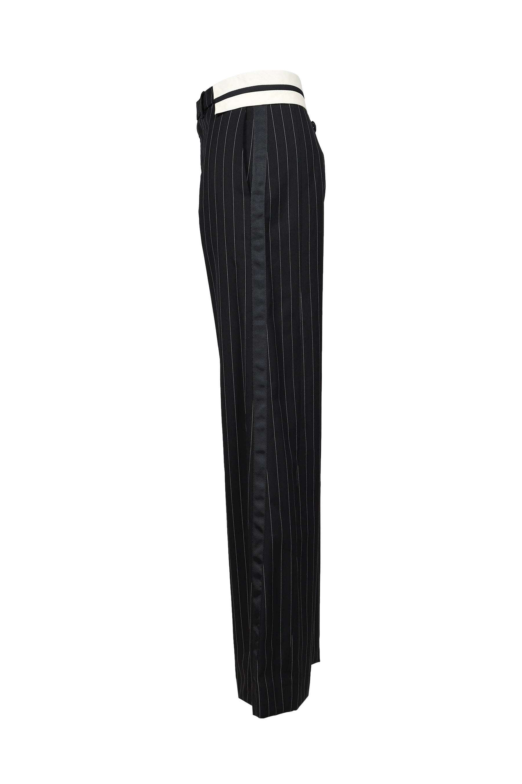 EXPOSED WAISTBAND TAILORING TROUSER / BLK WHT