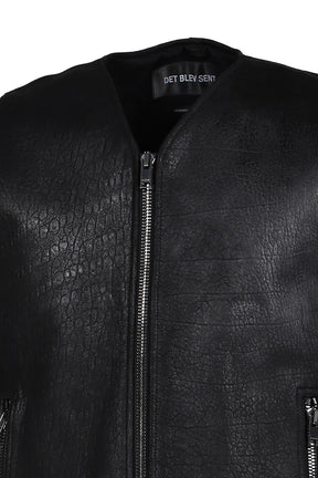 LEATHER ZIP VEST / BLK