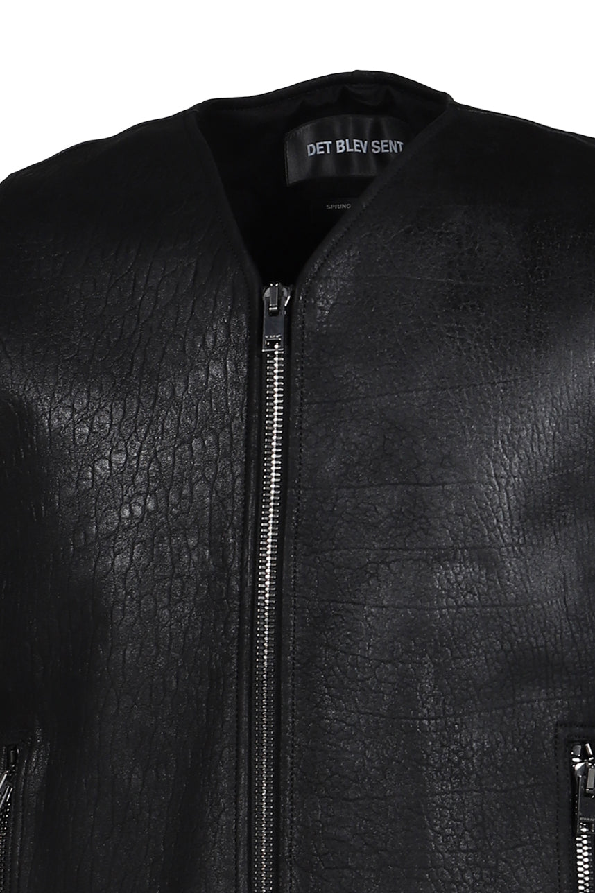 LEATHER ZIP VEST / BLK